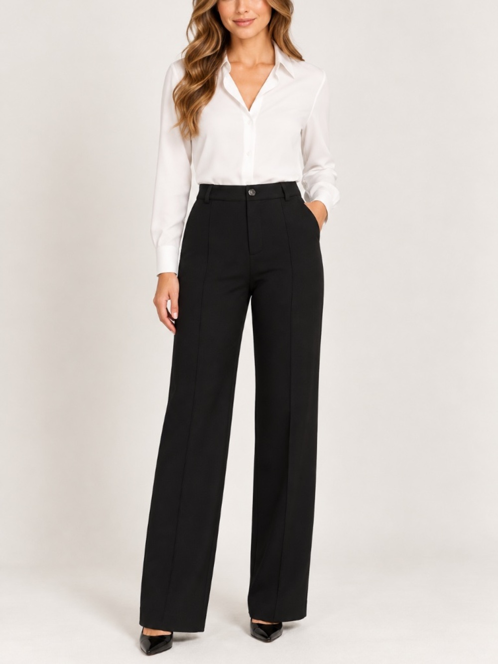CLASSIC FAUX WOOL STRAIGHT-LEG PANTS